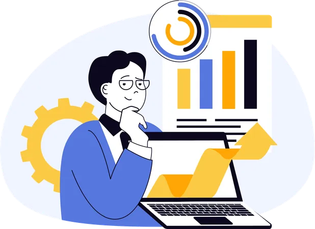 Employee analyzing growth chart of business  Illustration