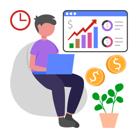 Employee analyzing Revenue charts  Illustration