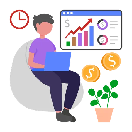 Employee analyzing Revenue charts  Illustration