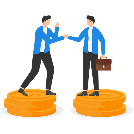 Employee and his boss shaking hands and his salary agreement  イラスト