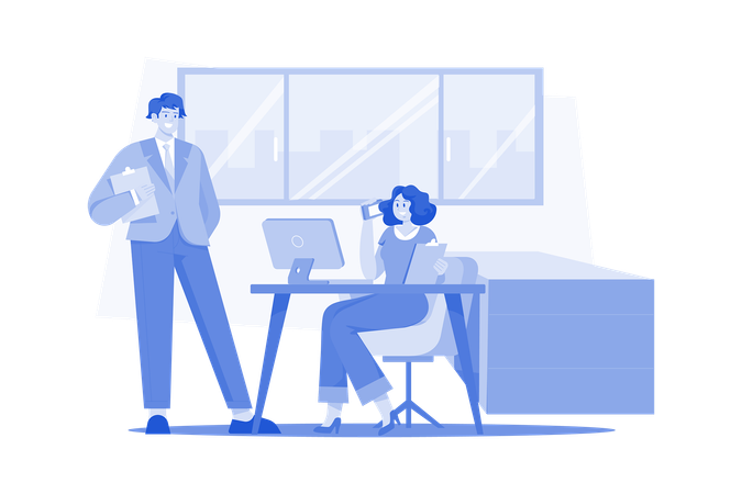 Employee and manager doing discussion  Illustration