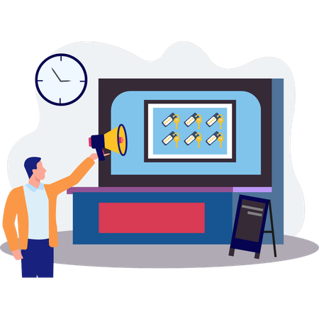 Employee announces about key shopping  Illustration
