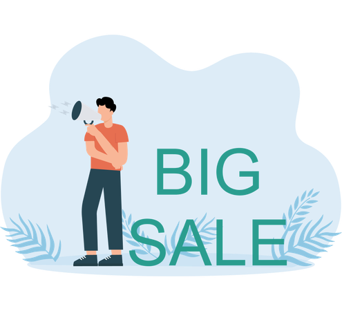 Employee announcing shopping sale  Illustration