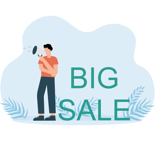 Employee announcing shopping sale  Illustration