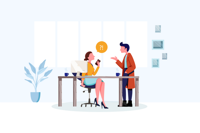 Employee asking question to his head manager  イラスト