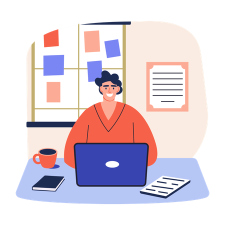 Employee attending an online meeting  Illustration