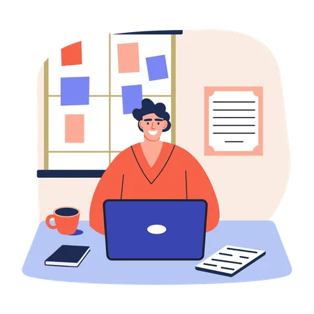 Employee attending an online meeting  Illustration