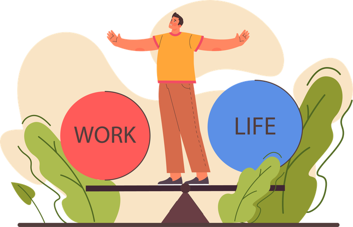 Employee balance between work and life  イラスト