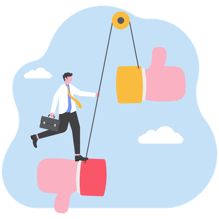 Employee balances negative and positive feedback  Illustration