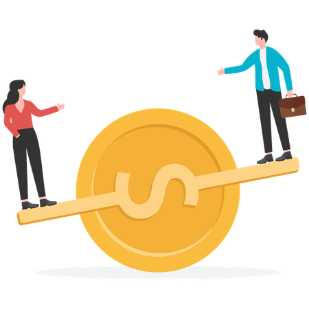 Employee balancing on financial weight  Illustration