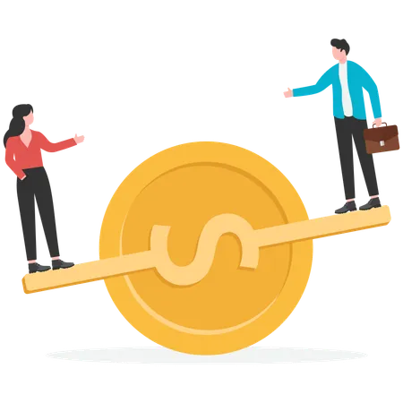 Employee balancing on financial weight  Illustration