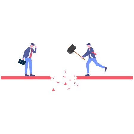 Employee blocks bridge road  Illustration