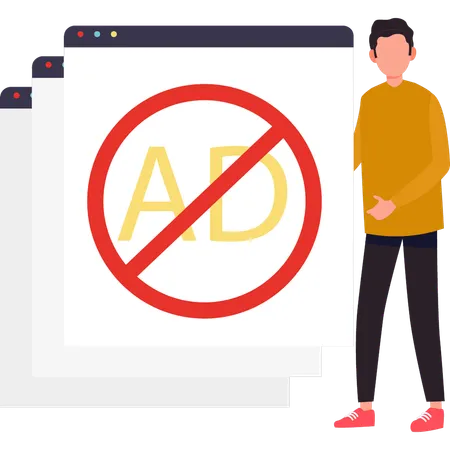 The Boy Is Showing No Ad On Web Page Illustration