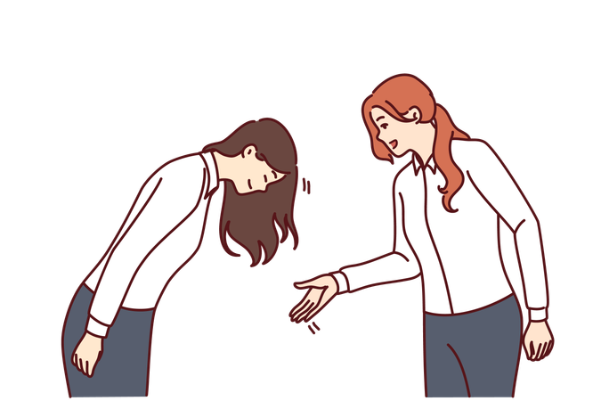 Employee bows in front of businesswoman  イラスト