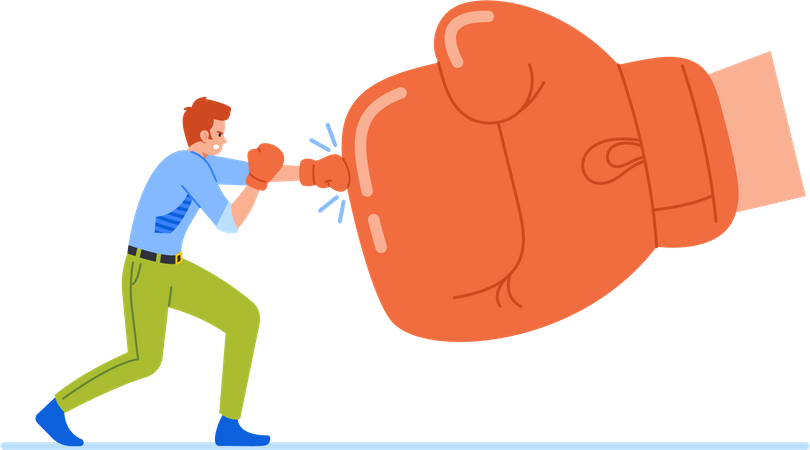 Employee Boxing With Giant Glove In Intense Fight  Illustration