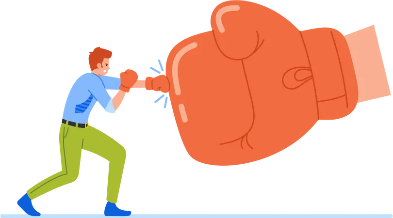 Employee Boxing With Giant Glove In Intense Fight  Illustration