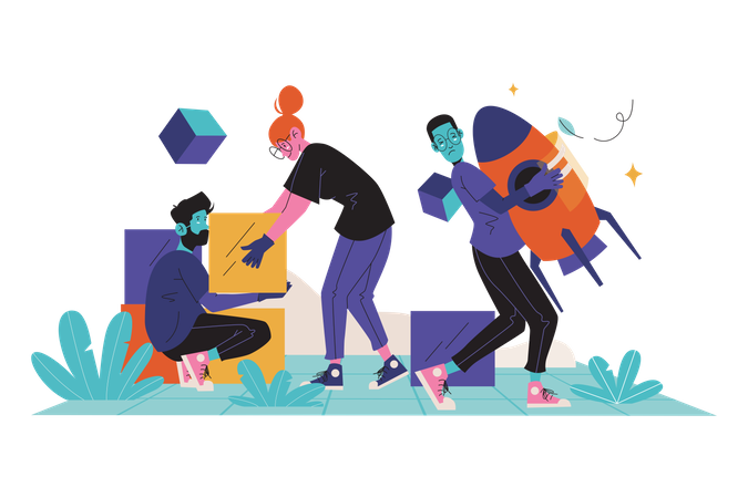 Employee building VR startup  Illustration