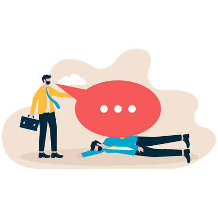Employee burdened over speech bubble  Illustration