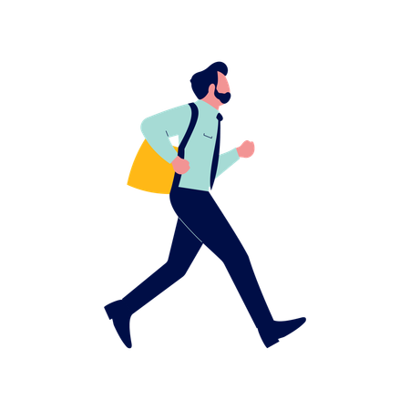 Employee Businessman Man Running Fast Go to Work  Illustration