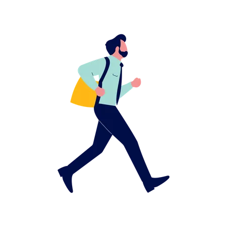 Employee Businessman Man Running Fast Go to Work  Illustration