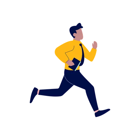 Employee Businessman Man Running Fast Go to Work  Illustration