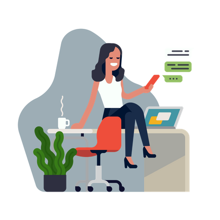 Employee chatting on mobile during office time Illustration