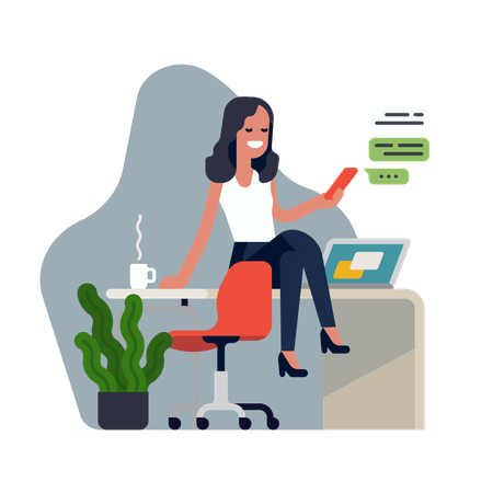 Employee chatting on mobile during office time  Illustration