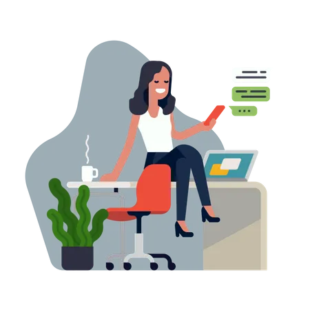 Employee chatting on mobile during office time  Illustration