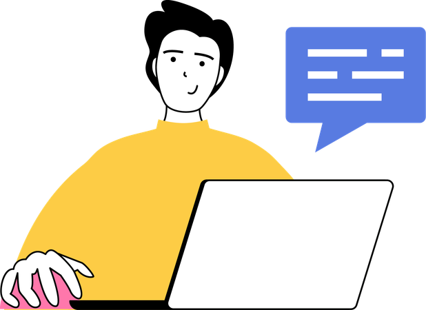 Employee chatting online from laptop  Illustration