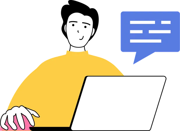 Employee chatting online from laptop  Illustration