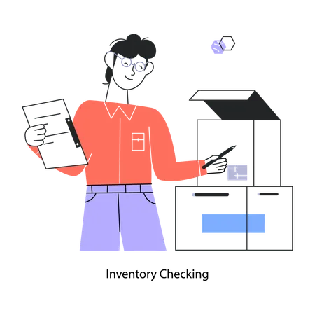 Employee Checking Inventory Boxes  Illustration