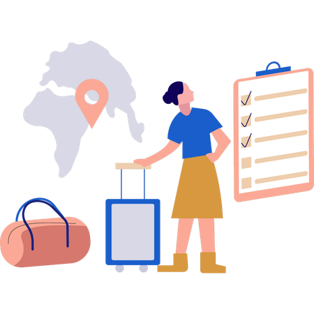 Employee checklist her trip sightseeing places  Illustration