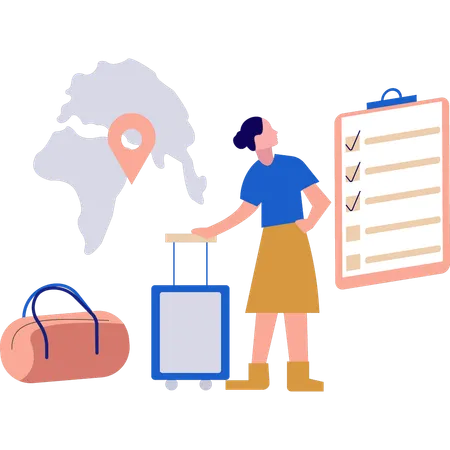 Employee checklist her trip sightseeing places  Illustration