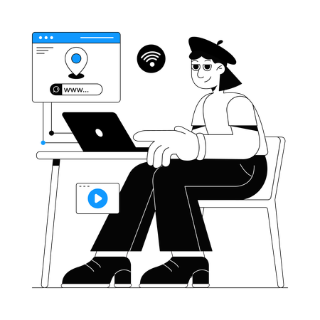 Employee checks Web Address  Illustration
