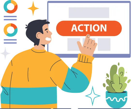 Employee clicks on action button  イラスト