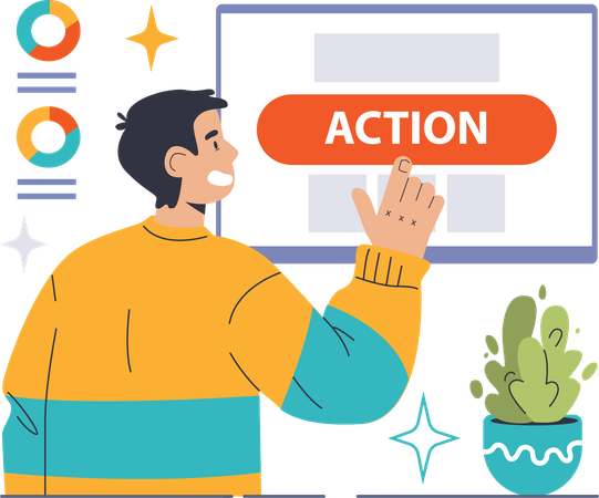 Employee clicks on action button  Illustration