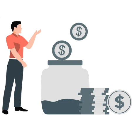 Employee collecting money in jar  Illustration