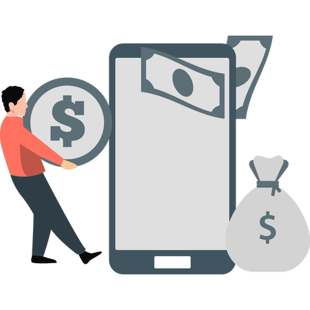 Employee collecting money in mobile  Illustration