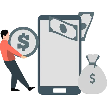 Employee collecting money in mobile  Illustration