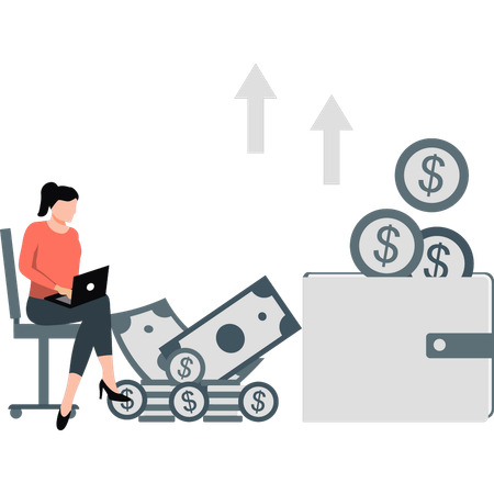 Employee collecting money in wallet  Illustration