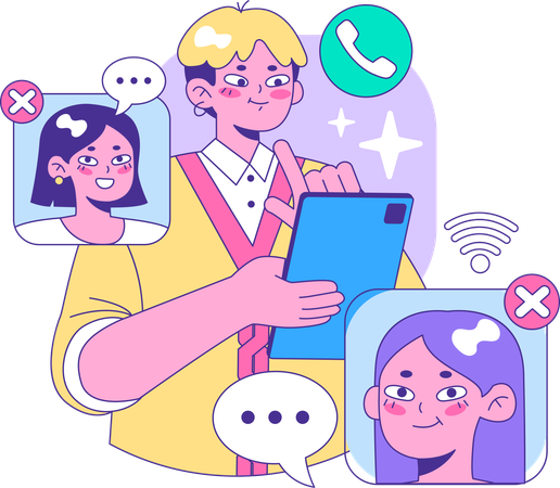 Employee communicating with team members via call  Illustration