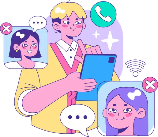 Employee communicating with team members via call  Illustration