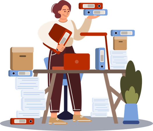 Employee completes all his overburdened work  Illustration