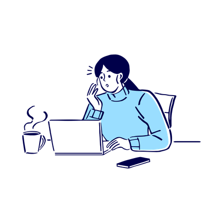 Employee completes task while having sip of coffee  Illustration
