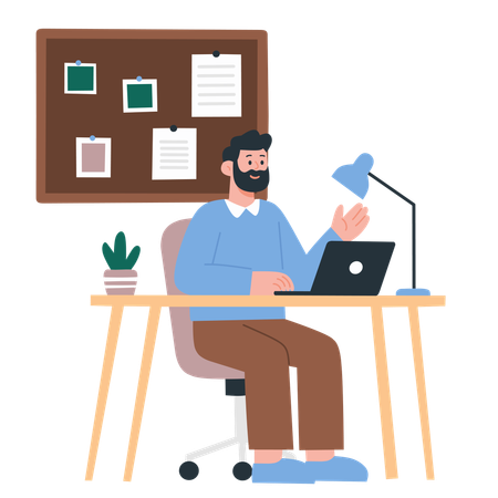 Employee conducts meeting from home  Illustration