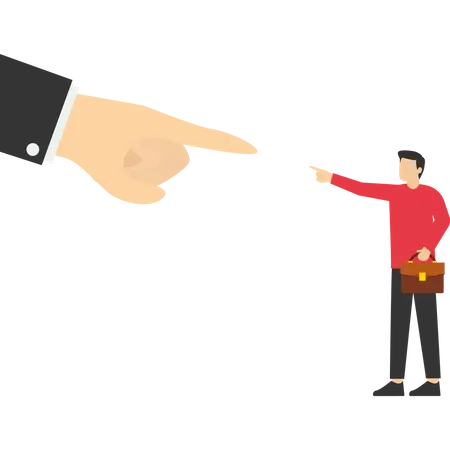 Employee Conflict Direction Concept Small Businessman Standing In Front Of Giant Hand Pointing In Opposite Direction Argument Between Coworkers Roads Agree Or Opposite Decision Problem Concept イラスト