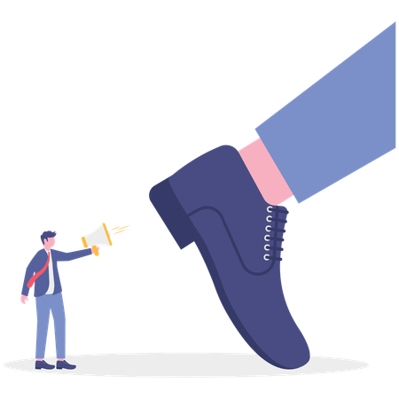 Employee crushed by big salesman  Illustration