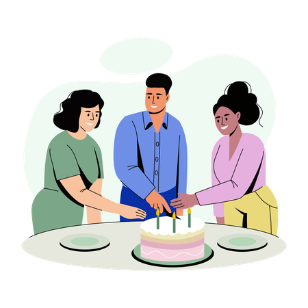 Employee Cutting cake in office  Illustration