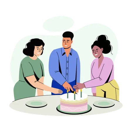 Employee Cutting cake in office  Illustration