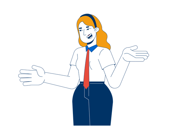 Employée de bureau positive, femme blonde gesticulant  Illustration